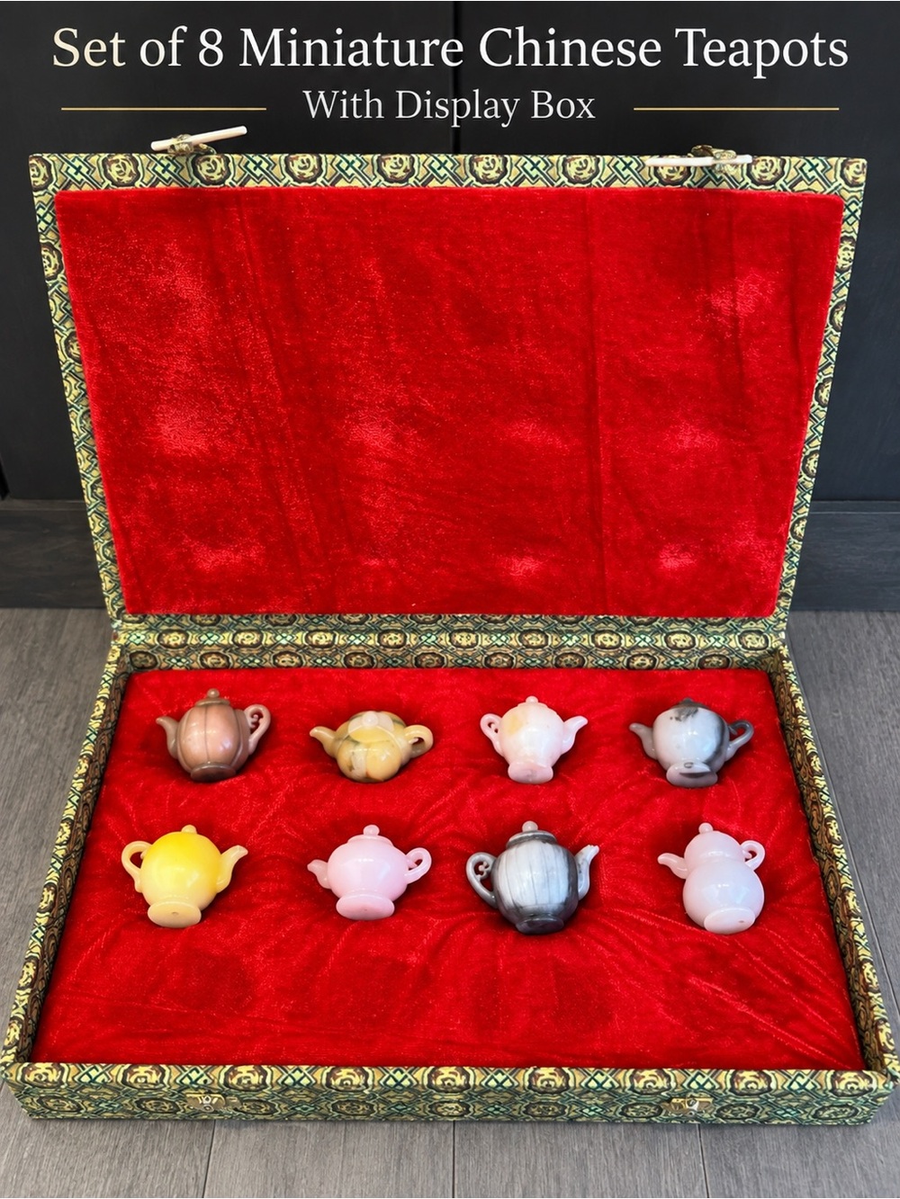 8 Miniature Chinese Teapots in Display Box | Asian Decor Collectible